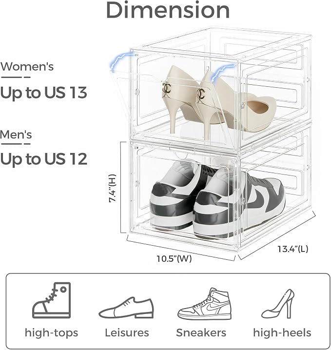 Pinkpum Upgraded Hard Shoe Storage Box 6 Pack XL Clear Shoe Organizer - Image 2