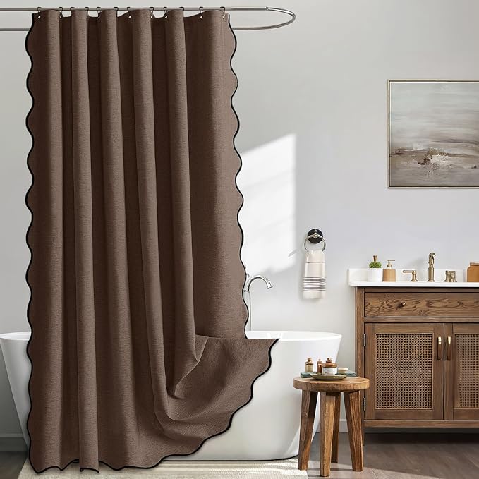 MIULEE 72"x96" Extra Long Scalloped Linen Shower Curtain Brown by MIULEE