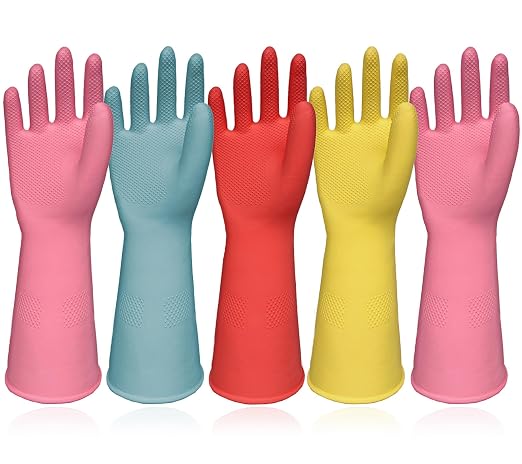 Kitchen Dish Washing Gloves 5 Pairs Rubber Cleaning Reusable Gloves Large | by Orerered