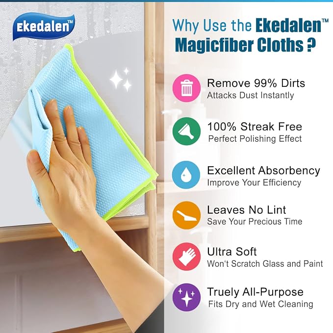 Ekedalen Microfiber Cleaning Cloth Lint Free Glass Polish, Light Blue - Image 3