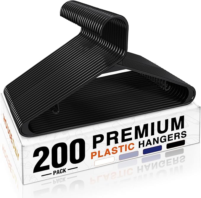 HOUSE DAY Black Plastic Hangers 200 Pack, Slim Space-Saving Clothes Hangers | by HOUSEDAY