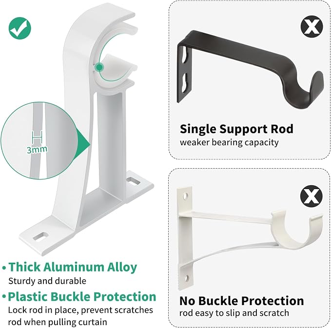 Curtain Rod Holder Heavy Duty Curtain Rod Hooks 16 Pcs White Curtain Rod - Image 4