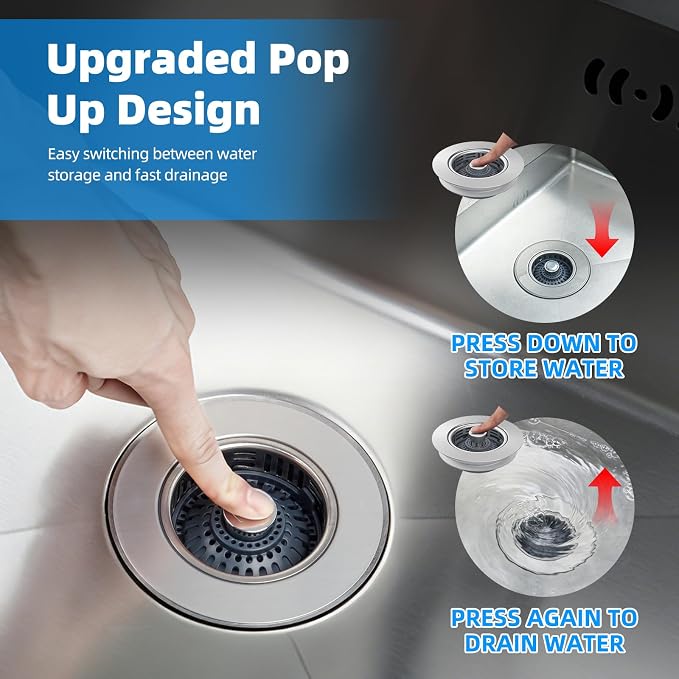 Hibbent 3 in 1 Kitchen Sink Drain Strainer, Metal Pop Up Stopper - Image 5