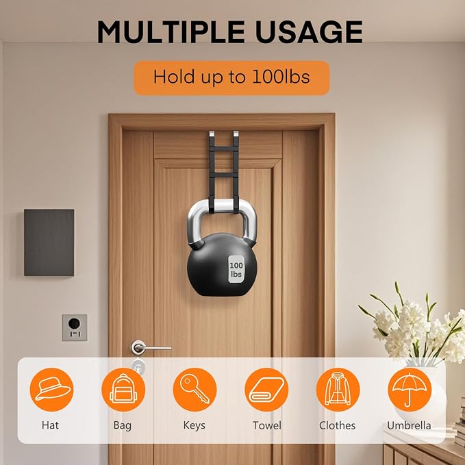 FYY Over the Door Hooks, Double-Hanger 4 Pack, Fits Doors 1.6" Black | Heavy - Image 4