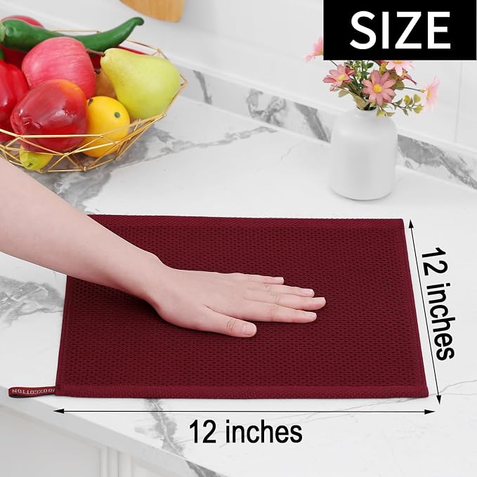 Homaxy 100% Cotton Waffle Weave Kitchen Dish Cloths 24-Pack, Burgundy | 12 x 12 - Image 5