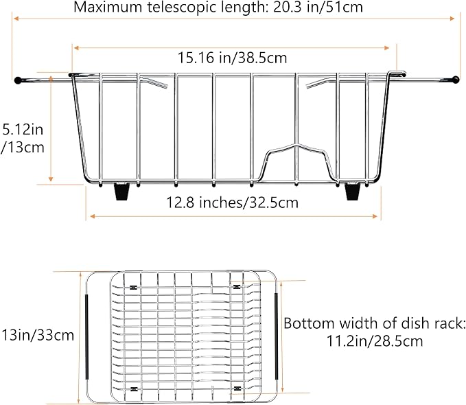 NiuYichee Stainless Steel Dish Drying Rack, Expandable Fruit & Vegetable Drain - Image 2