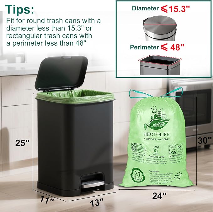 13 Gallon, Compostable, Large capacity, ASTM D6400, US BPI and Europe OK - Image 3