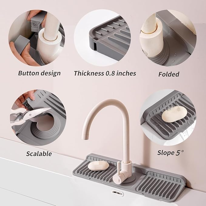 Folding Faucet Mat for Kitchen Sink Upgraded Premium Silicone Splash Guard - Image 5