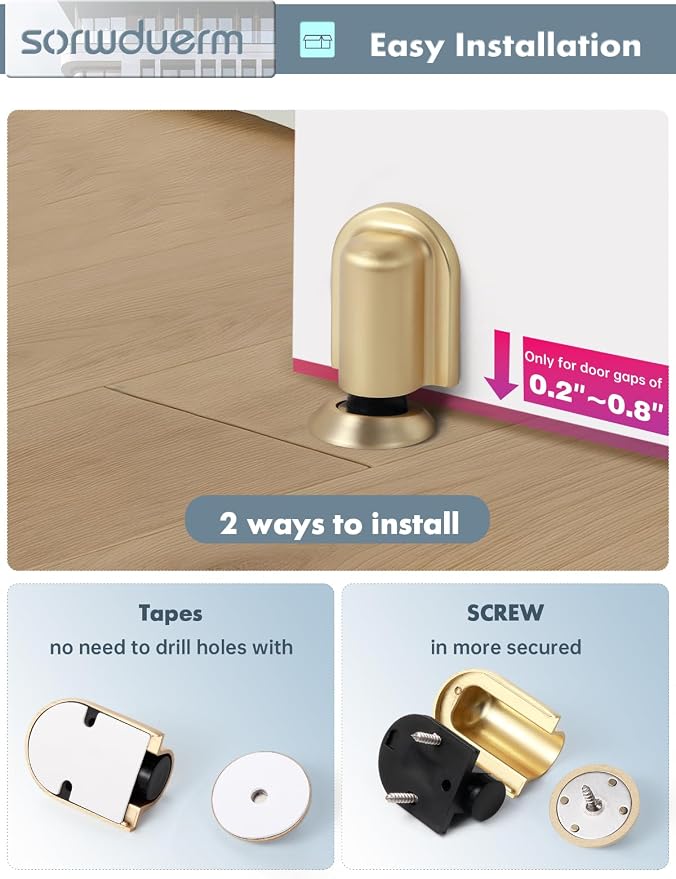 1 Pack Gold Door Stopper Magnetic Door Cathc Brushed Gold Floor Mounted Door - Image 5