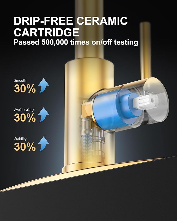 Kitchen Faucets with Pull Down Sprayer: Brushed Gold 3-Function Kitchen Sink - Image 4