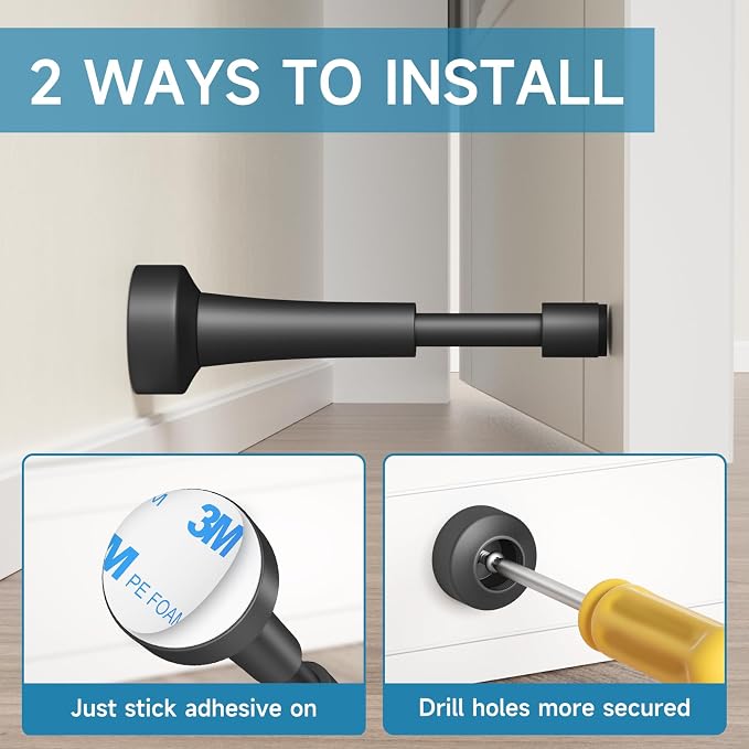 6PCS Black Door Stoppers for Wall, Spring Door Stop for Bottom of Door | 4.33 - Image 3