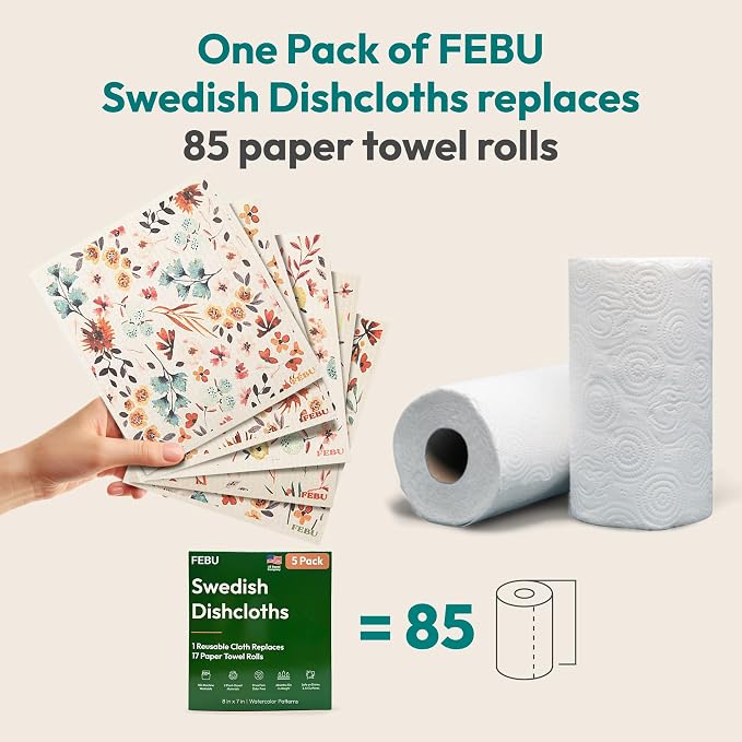FEBU Swedish Dishcloths for Kitchen, 5 Pack, Vintage Kitchen - Image 3