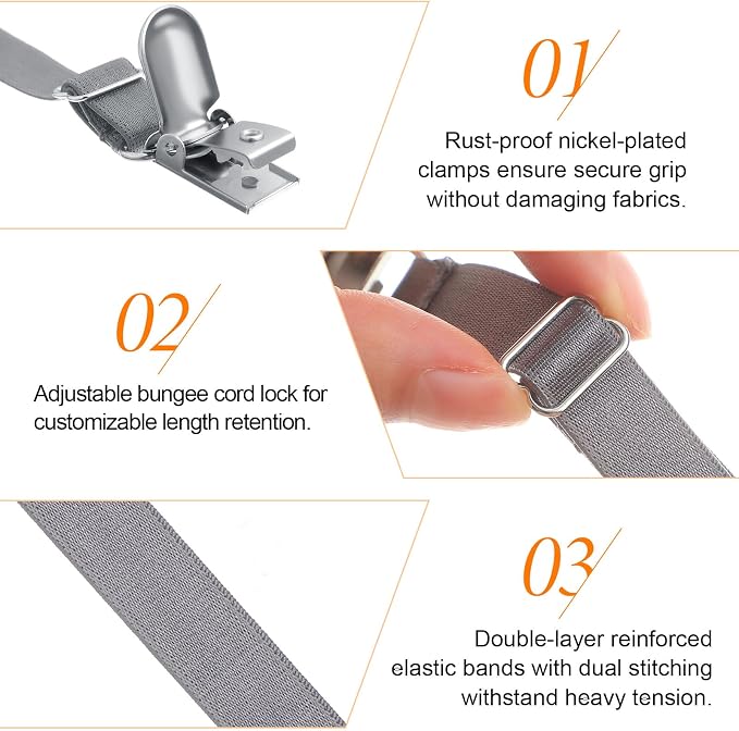 Boao 12 Pcs Bedsheet Strap Elastic Clip, 4-8 Inch Length | Sturdy Metal Clips - Image 3