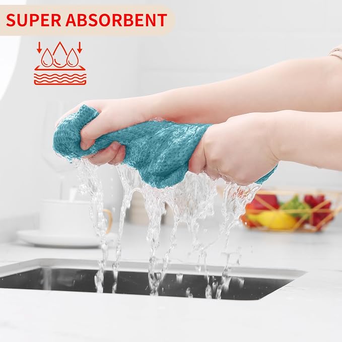 Homaxy 100% Cotton Waffle Weave Kitchen Dish Cloths 24-Pack, Lake Blue | 12 x - Image 3