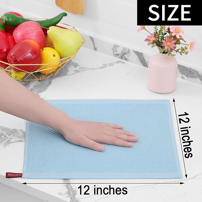 Homaxy 100% Cotton Waffle Weave Kitchen Dish Cloths 6-Pack, Sky Blue | 12 x 12 - Image 5