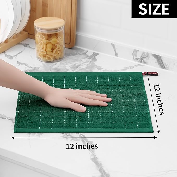 Homaxy 100% Cotton Terry Kitchen Dish Cloths, 6 Pack, Dark Green - Image 5