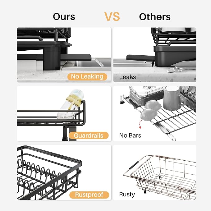 Expandable Dish Drying Rack for Kitchen Counter, Stainless Steel, Large Capacity - Image 3