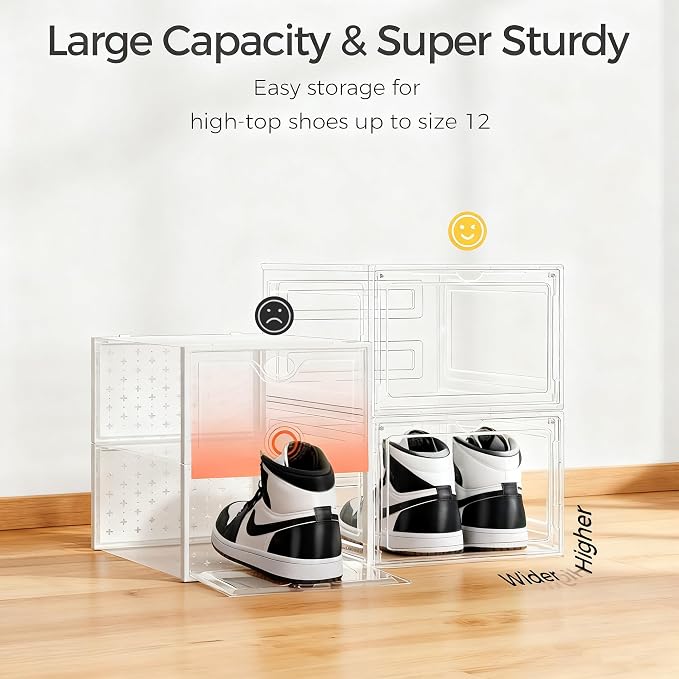 Pinkpum Upgraded Hard Shoe Storage Box 6 Pack XL Clear Shoe Organizer - Image 3