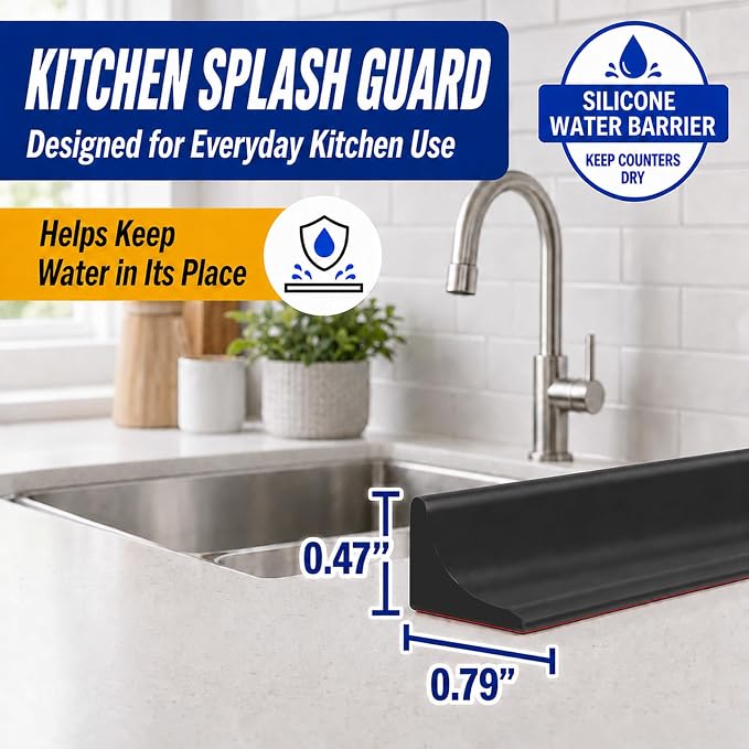 Black Kitchen Sink Splash Guard and Bathtub Water Barrier, 67 in | Flexible - Image 2