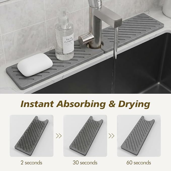 Stone Faucet Mat for Kitchen Sink, Absorbent Drying Mat | Fast Drying Sink - Image 5
