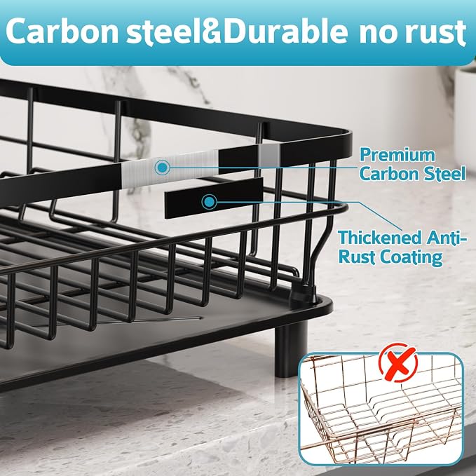 Dish Drying Rack for Kitchen Counter, 12.8" W x 16.9" L, Self-Draining - Image 3