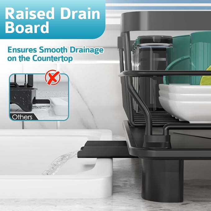 Dish Drying Rack for Kitchen Counter, 12.8" W x 16.9" L, Self-Draining - Image 4