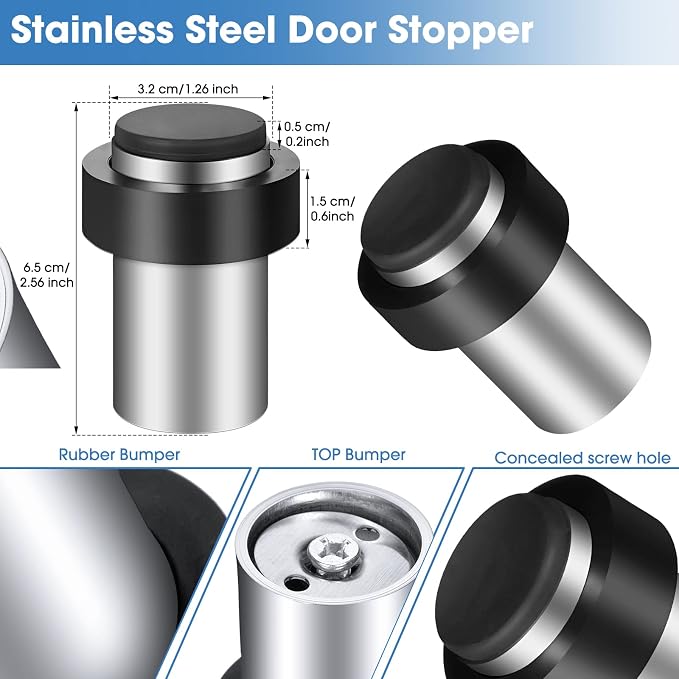 Chumia 6 Pcs Floor Mounted Door Stopper Stainless Steel, Wall Protector - Image 2