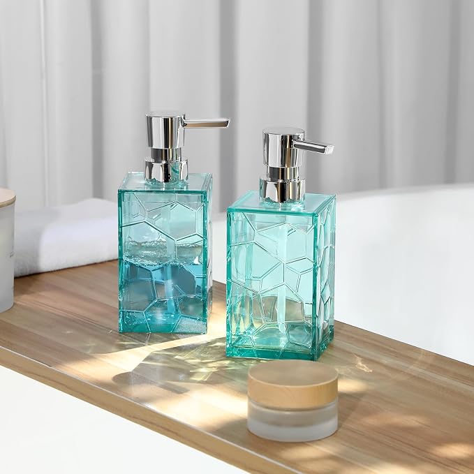Clear Acrylic Pump Bottle Refillable Lotion Soap Dispenser 10oz 2 Pack Teal | - Image 4