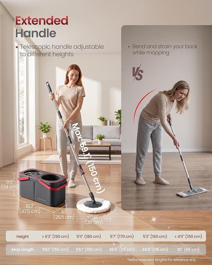 SONGMICS Spin Mop and Bucket Set, 6 Washable Microfiber Mop Heads - Image 6
