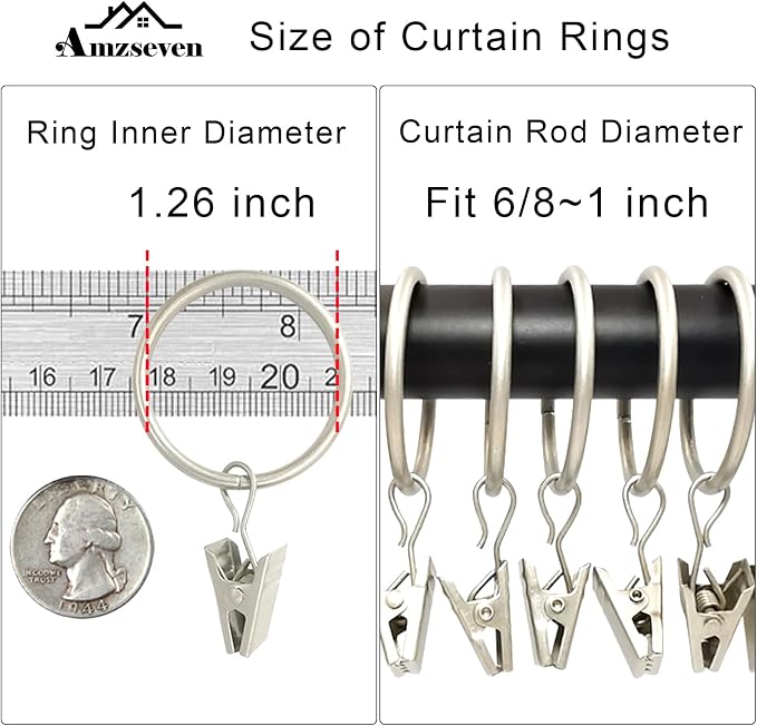 120 Pack Curtain Rings with Clips, Drapery Clips with Rings, Drapes Rings 1.26 - Image 3