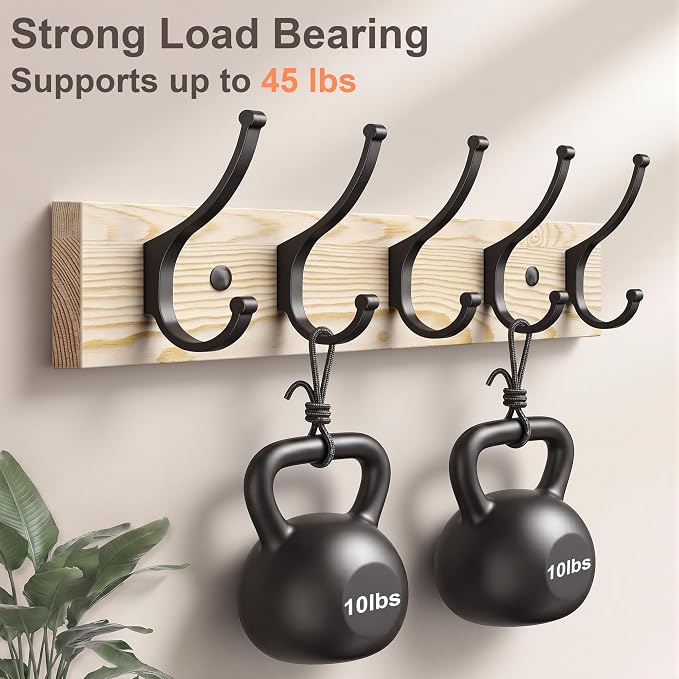 Optish 2 Pack Wooden Coat Rack Wall Mount, 16.1" Rustic Coat Hanger Hooks - Image 3