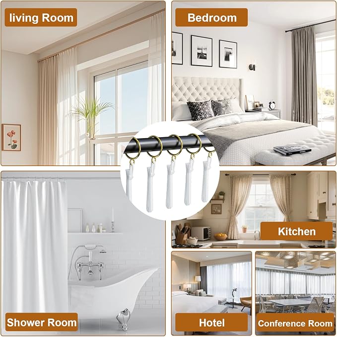 1.5 Inch Curtain Rings with Hooks, 24 Pack Gold Metal Drapery Rings with Pins - Image 7