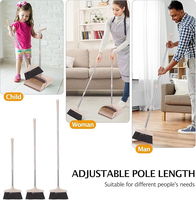 Broom and Dustpan Set with Long Handle, Light Weight Stainless Steel Poles - Image 4