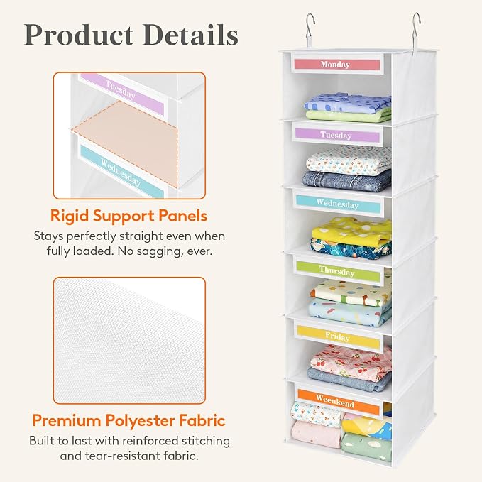 Lifewit 6 Shelf Weekly Hanging Clothes Storage Organizer - Image 2