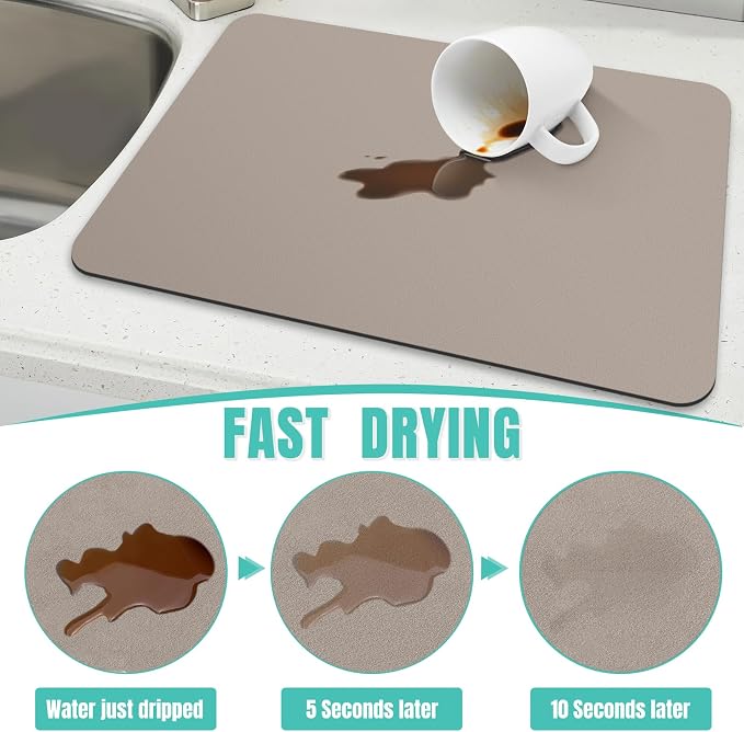 Coffee Mat Super Absorbent Dish Drying Mat Coffee Bar Mat 17"x 30", Khaki | - Image 3