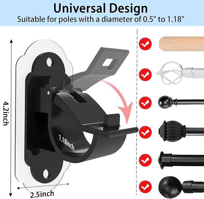 No Drill Curtain Rod Brackets，No Drill Needed Curtain Rod Holders, Adhesive - Image 2