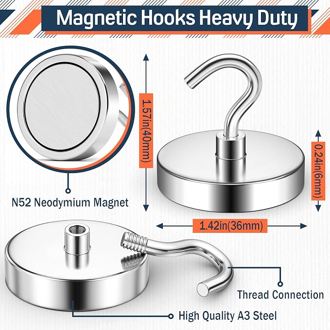 FINDMAG 10 Pack Magnet Hooks, 150LB+ Heavy Duty Magnetic Hook - Image 7