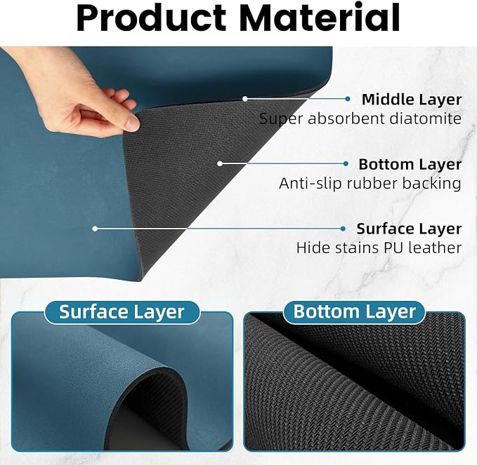 PoYang 24x16 Inch Coffee Mat, Large Dish Drying Mat, Sea Blue | Quickly Absorbs - Image 5