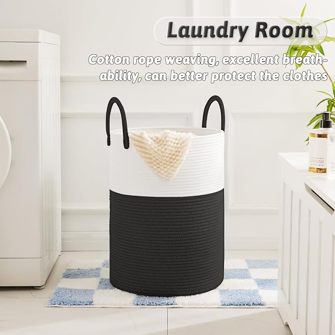 Artfeel Laundry Basket, Woven Cotton Rope Laundry Hamper, 80L - Image 2