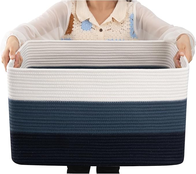 OIAHOMY Blanket Basket Laundry Basket Dog Toy Basket 75L Gradient Blue by MasterofSpaceOptimization
