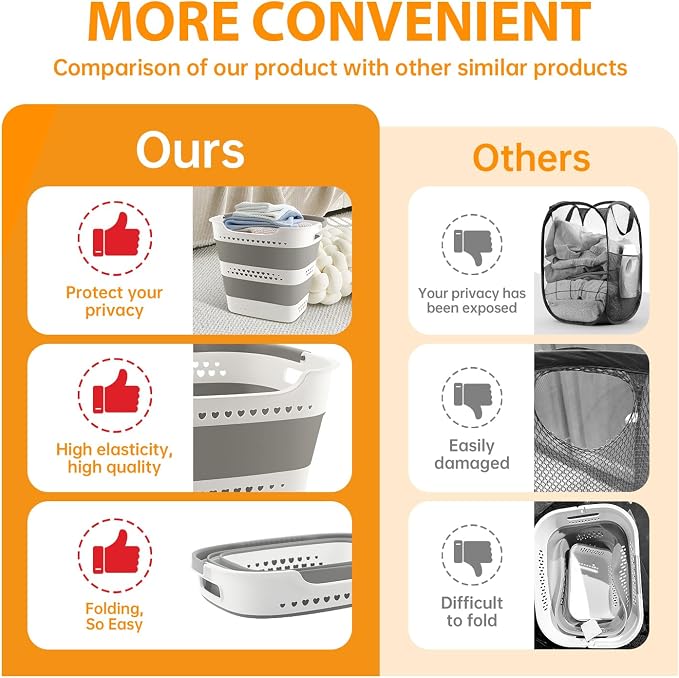 2 Pcs 42L Medium Collapsible Plastic Laundry Basket - Image 5