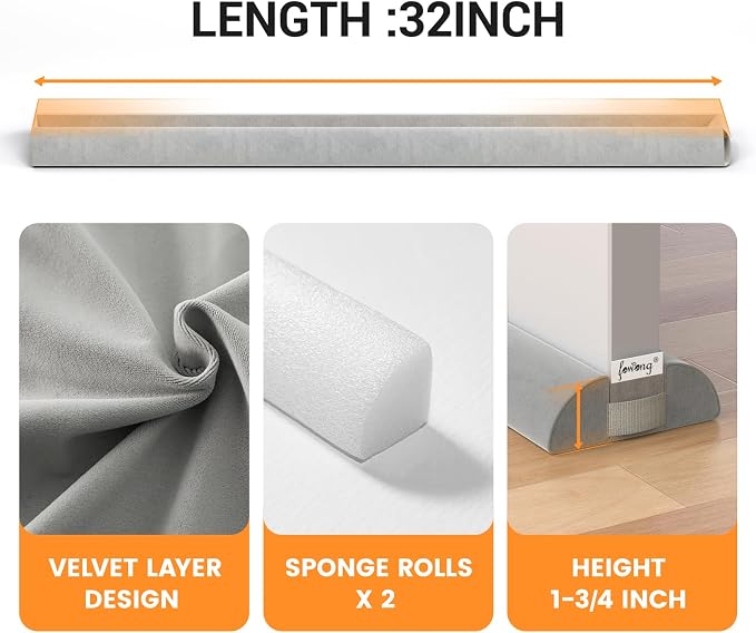 fowong 2 Pack Door Draft Stopper 32 Inch Adjustable Under Door Noise Stopper - Image 4