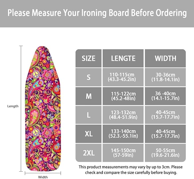 Hippie Peace Symbol Ironing Board Cover 18x58 Ironing Board Cover, Resist - Image 6