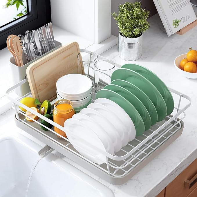 Kitsure Dish Drying Rack for Kitchen Counter, Light Grey | Stainless Steel Sink by Kitsure