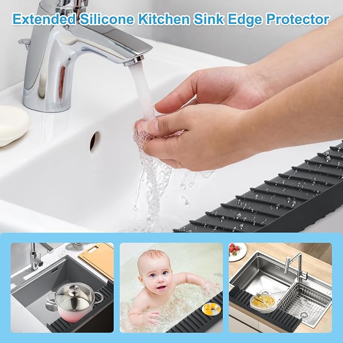 Silicone Faucet Splash Guard 4" x 30", Faucet Water Catcher Mat, Longer - Image 6