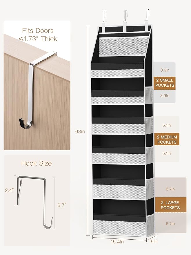 Over the Door Organizer, Heavy-Duty 6-Shelf Hanging Storage - Image 7