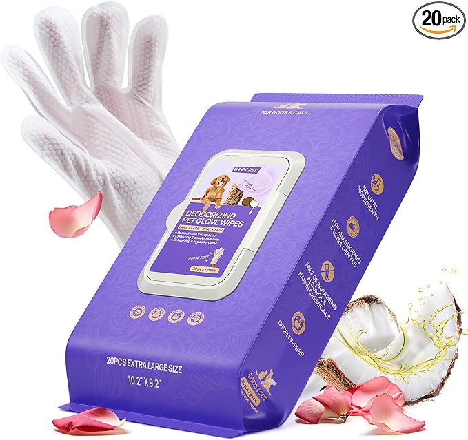 HICC PET Dog Wipes for Dogs & Cats, Glove Design, Head-to-Tail Grooming by HICCPET