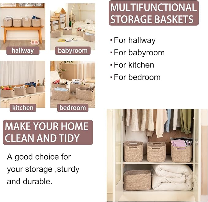OIAHOMY 4 Pack Storage Baskets for Organizing 24L Cube Storage Bins Brown - Image 6