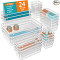 WOWBOX 24 PCS Clear Plastic Drawer Organizer Set, 4 Sizes Desk Drawer by WOWBOX