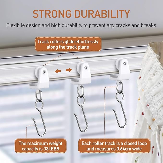 Jetec 120 Pcs Curtain Track Hooks Rollers Ceiling Mount S Hooks, Straight - Image 3
